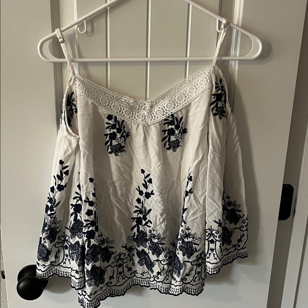 Blu Pepper White Camisole with Navy Embroidery